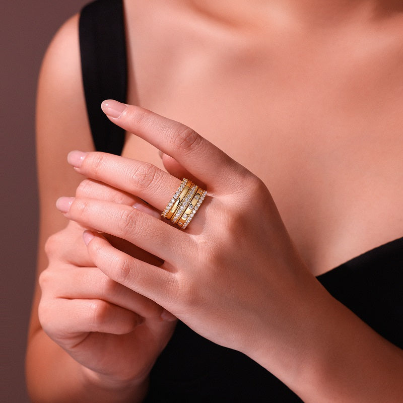 5 Rings -  Jewelry Piece Set With Moissanite S925 Sterling Silver And Gold-plated