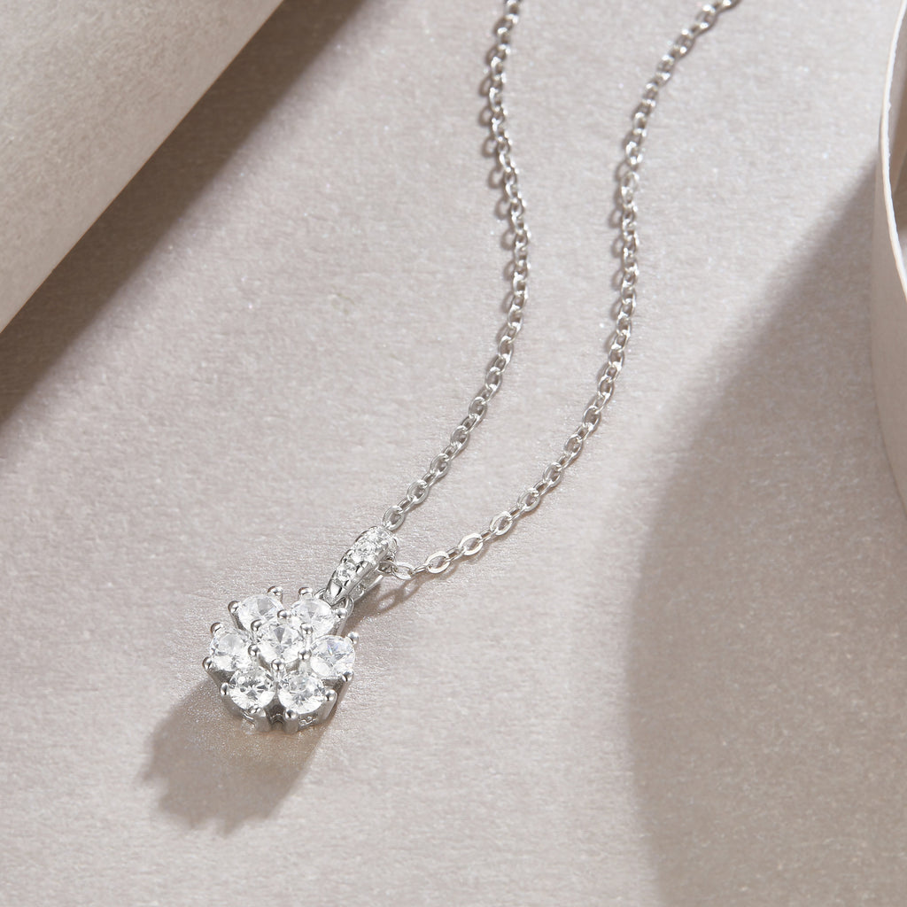 Snowflake Diamond Pendant Necklace - Sterling Silver