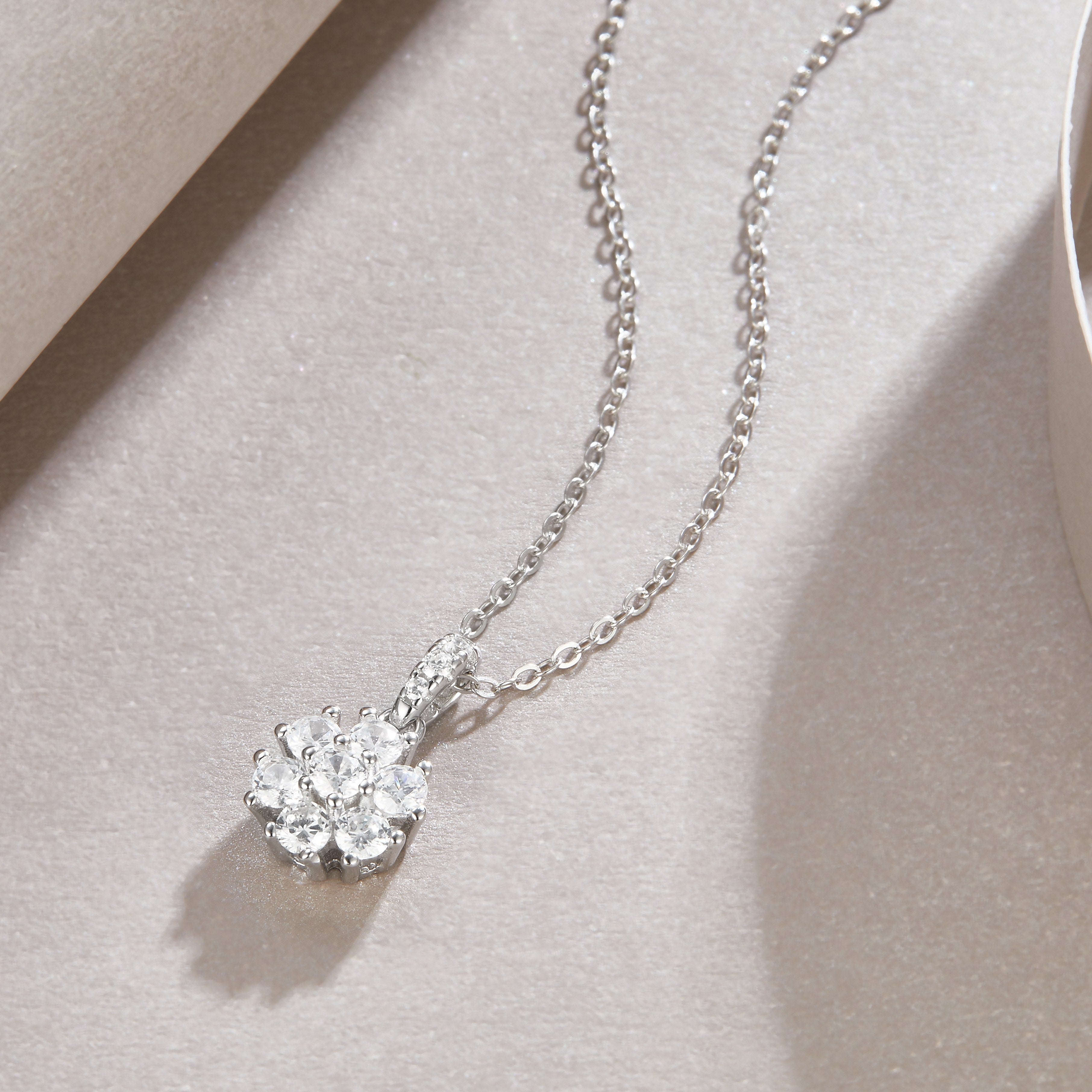 Snowflake Diamond Pendant Necklace - Sterling Silver