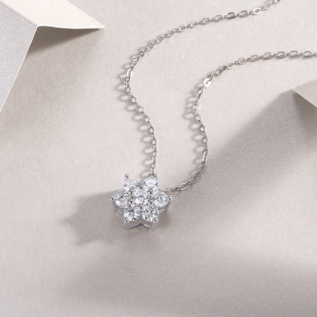 Snowflake Moissanite Diamond Look Pendant Necklace - 925 Sterling Silver