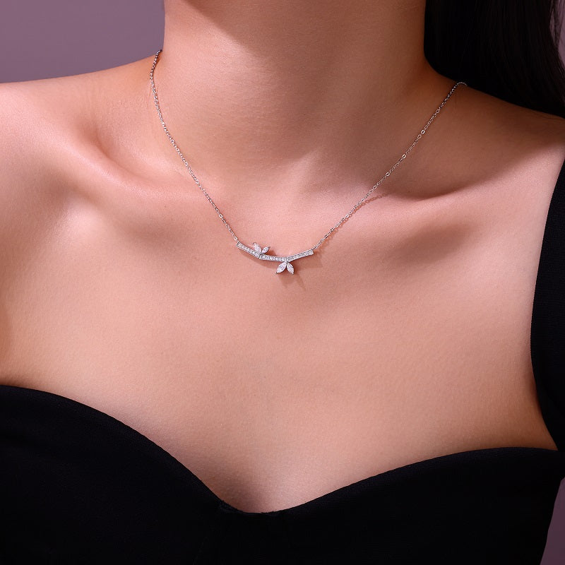 Butterfly Moissanite Pendant Necklace - Platinum Plated S925 Silver