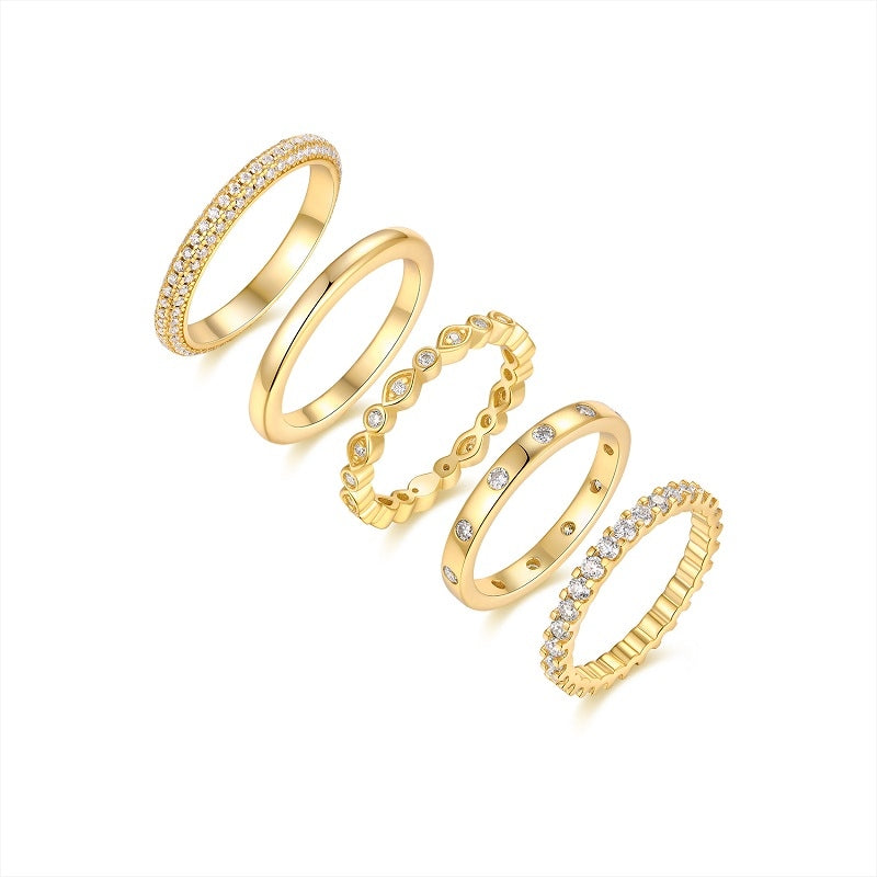 5 Rings -  Jewelry Piece Set With Moissanite S925 Sterling Silver And Gold-plated