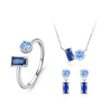Blue Crystal Jewelry Set - Ring, Necklace & Earrings S925 Silver
