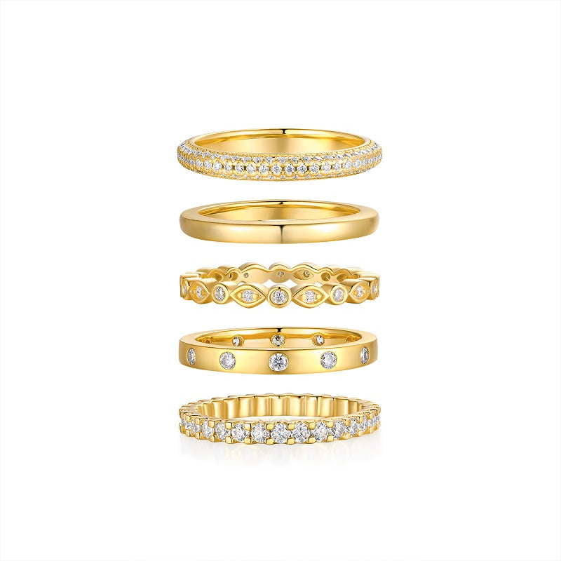 5 Rings -  Jewelry Piece Set With Moissanite S925 Sterling Silver And Gold-plated