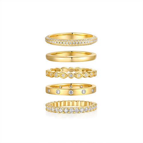 5 Rings -  Jewelry Piece Set With Moissanite S925 Sterling Silver And Gold-plated