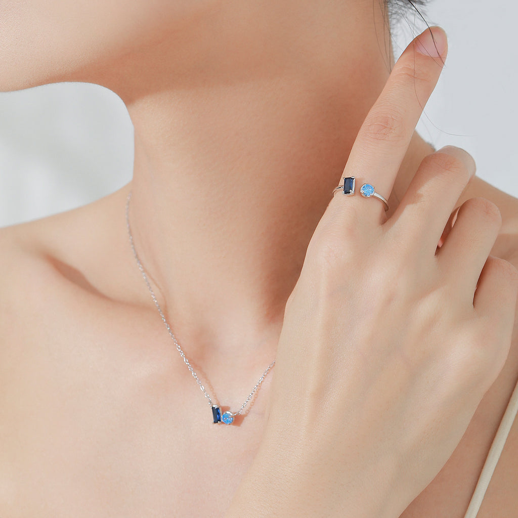 Blue Crystal Jewelry Set - Ring, Necklace & Earrings S925 Silver