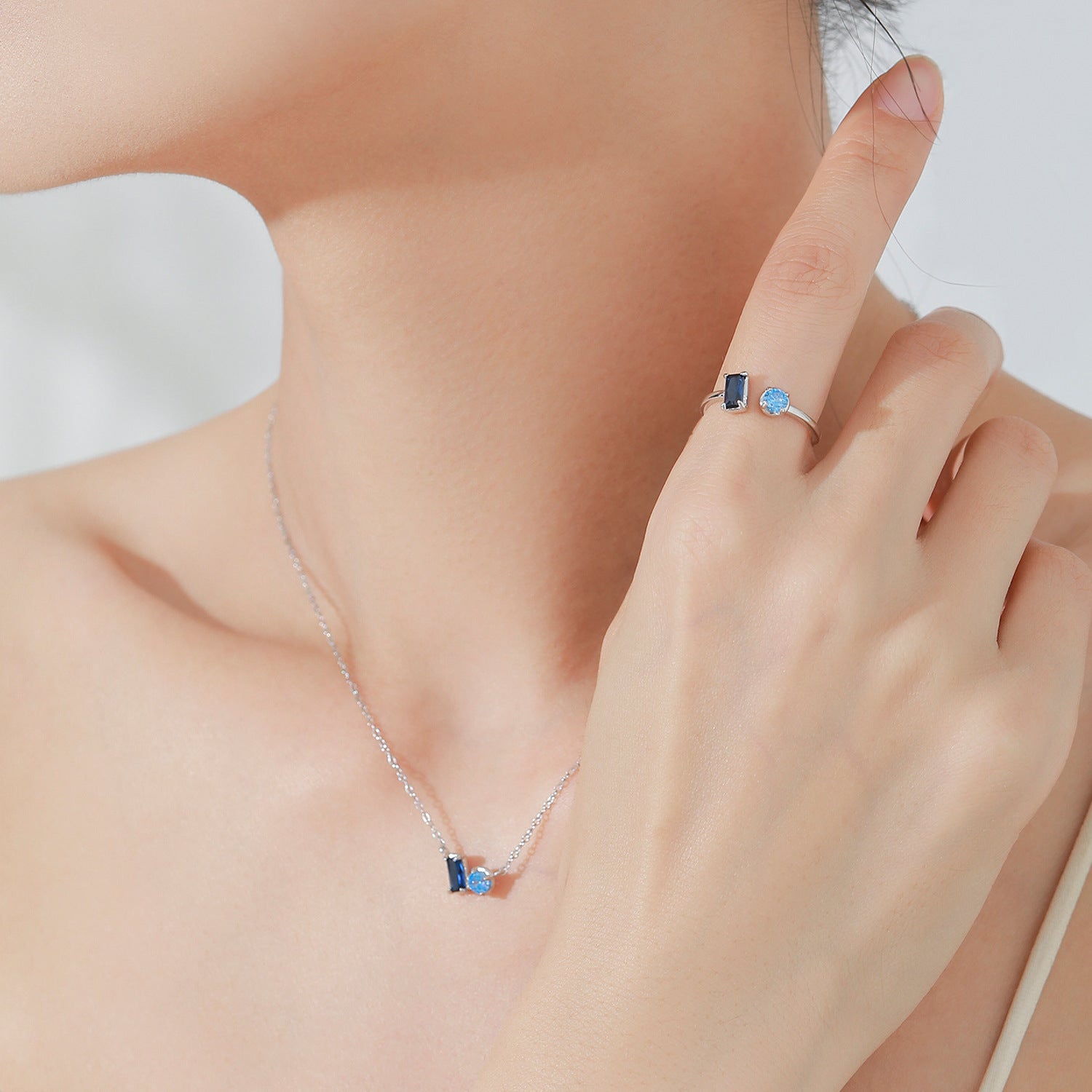 Blue Crystal Jewelry Set - Ring, Necklace & Earrings S925 Silver