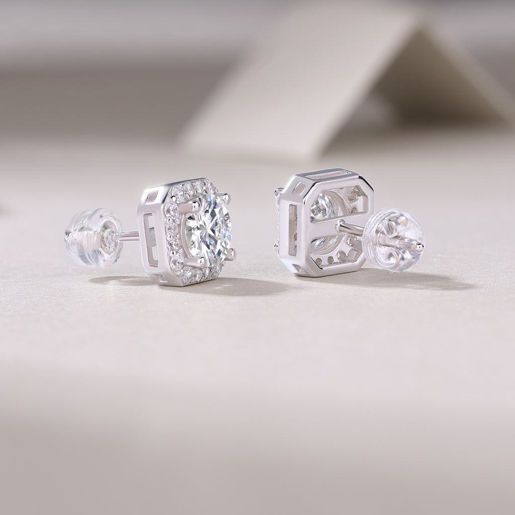 Heart Rose Luxury Diamond Stud Earrings - Moissanite Silver