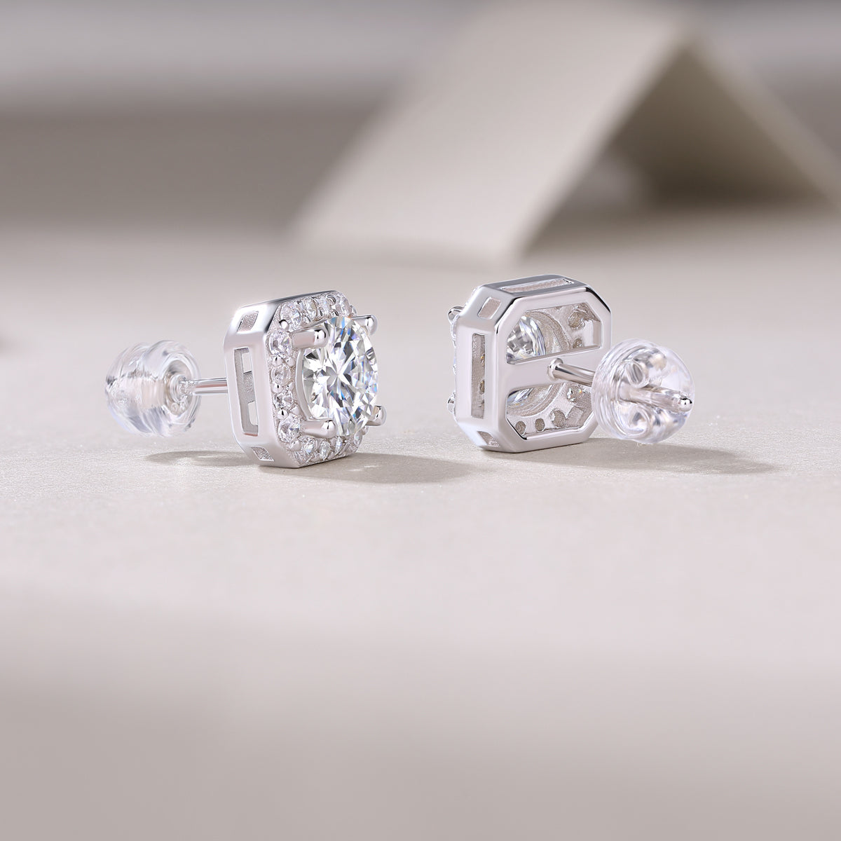 Heart Rose Luxury Diamond Stud Earrings - Moissanite Silver