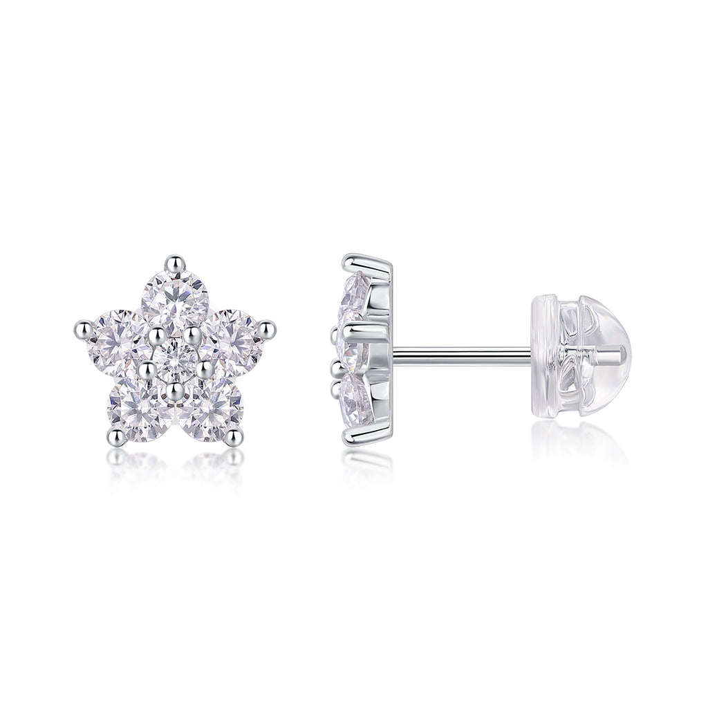 Paris Flower Moissanite Dimond Look Stud Earrings - S925 Sterling Silver