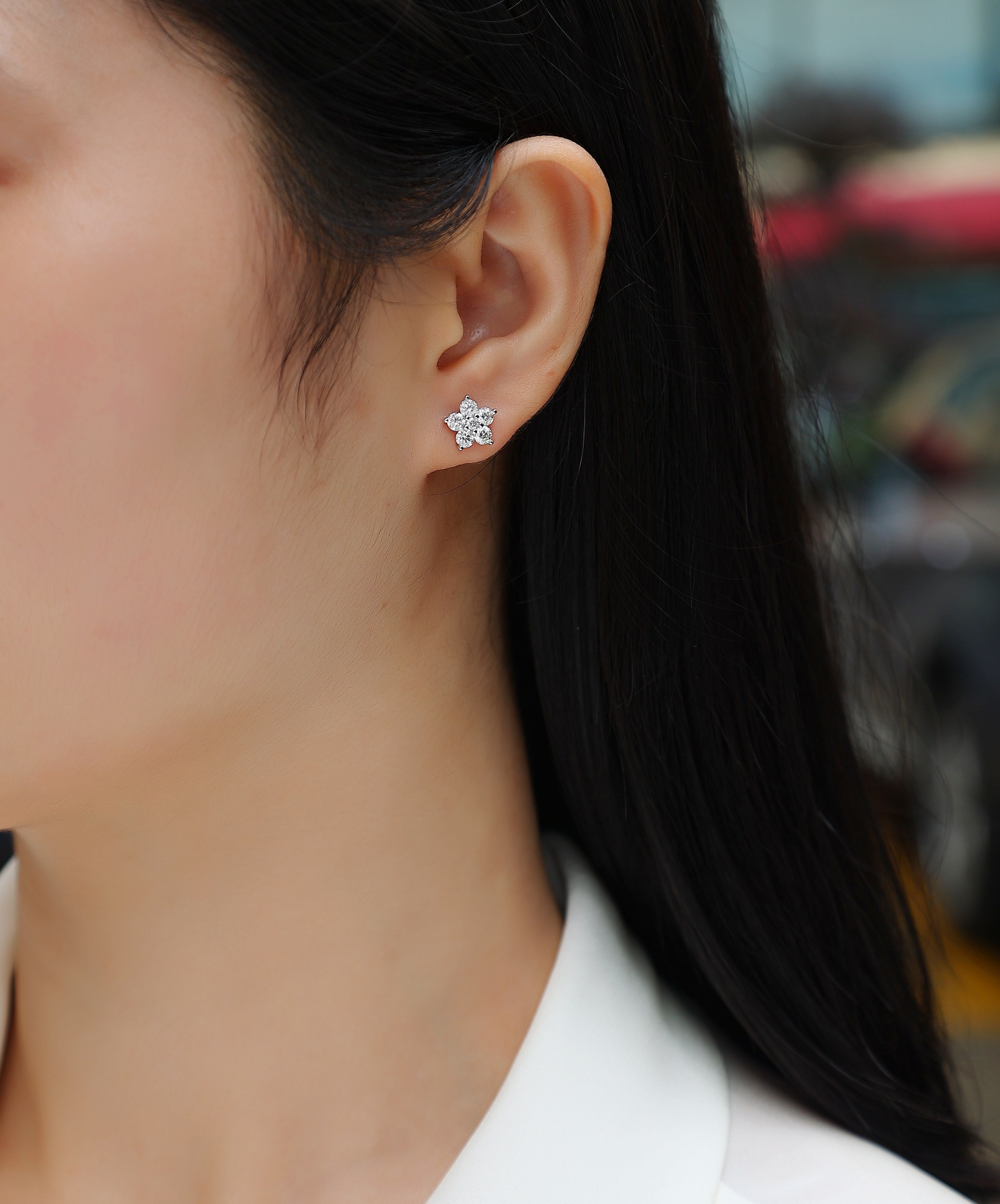 Paris Flower Diamond Stud Earrings - Moissanite Sterling Silver