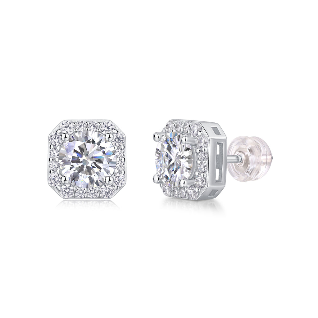 Heart Rose Luxury Diamond Stud Earrings - Moissanite Silver
