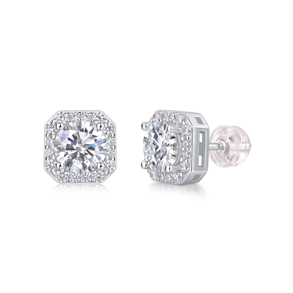 Heart Rose Luxury Diamond Stud Earrings - Moissanite Silver