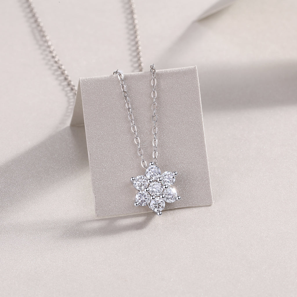 Snowflake Moissanite Diamond Look Pendant Necklace - 925 Sterling Silver