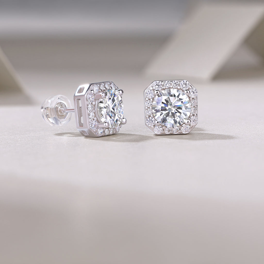 Heart Rose Luxury Diamond Stud Earrings - Moissanite Silver