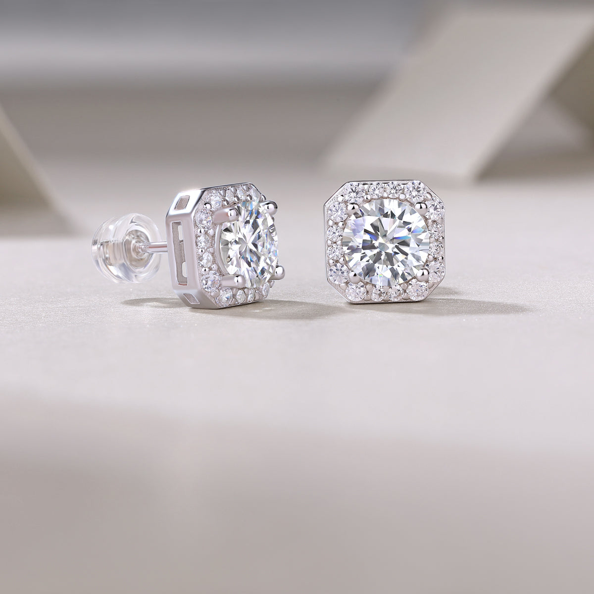 Heart Rose Luxury Diamond Stud Earrings - Moissanite Silver