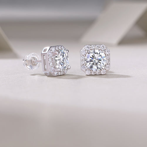 Heart Rose Luxury Diamond Stud Earrings - Moissanite Silver