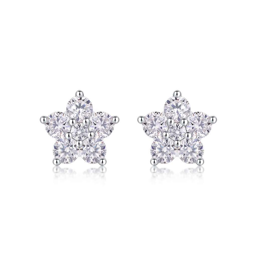 Paris Flower Moissanite Dimond Look Stud Earrings - S925 Sterling Silver