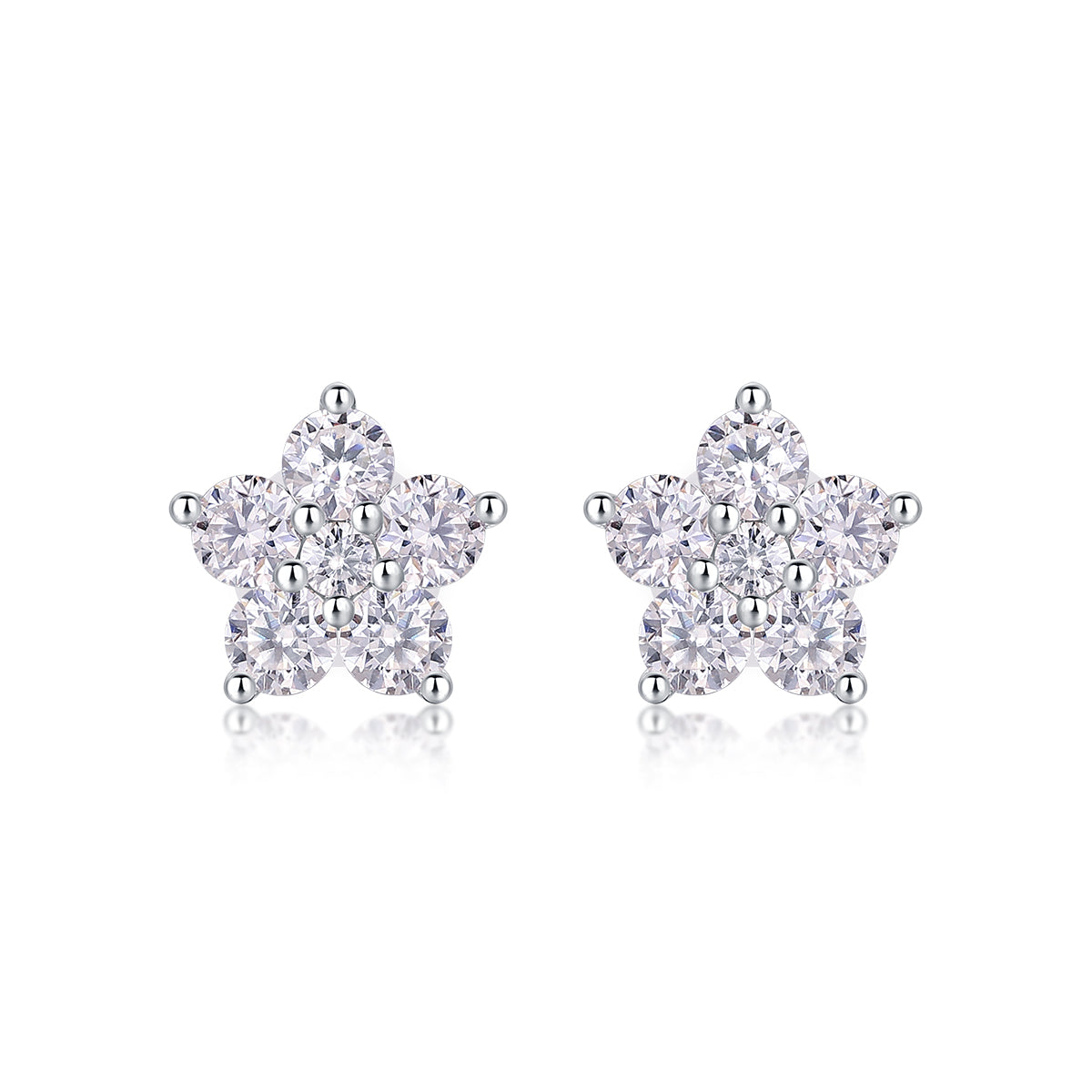 Paris Flower Diamond Stud Earrings - Moissanite Sterling Silver