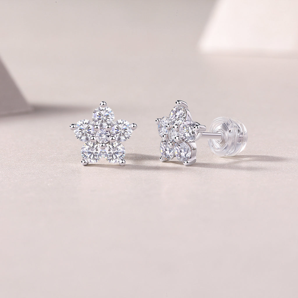 Paris Flower Moissanite Dimond Look Stud Earrings - S925 Sterling Silver