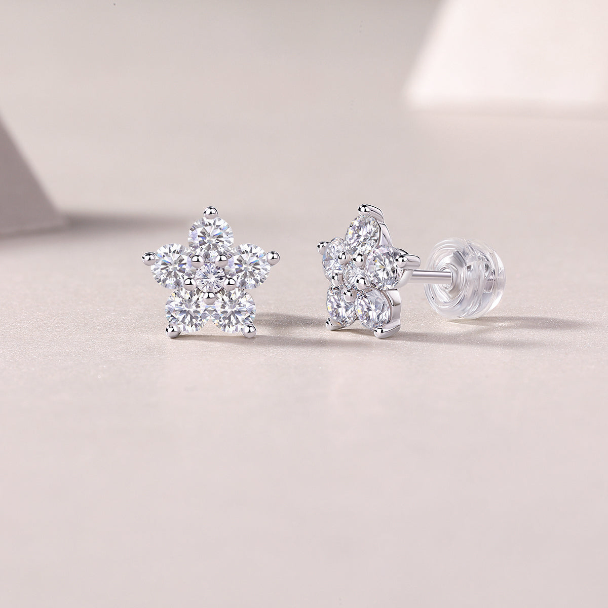 Paris Flower Diamond Stud Earrings - Moissanite Sterling Silver