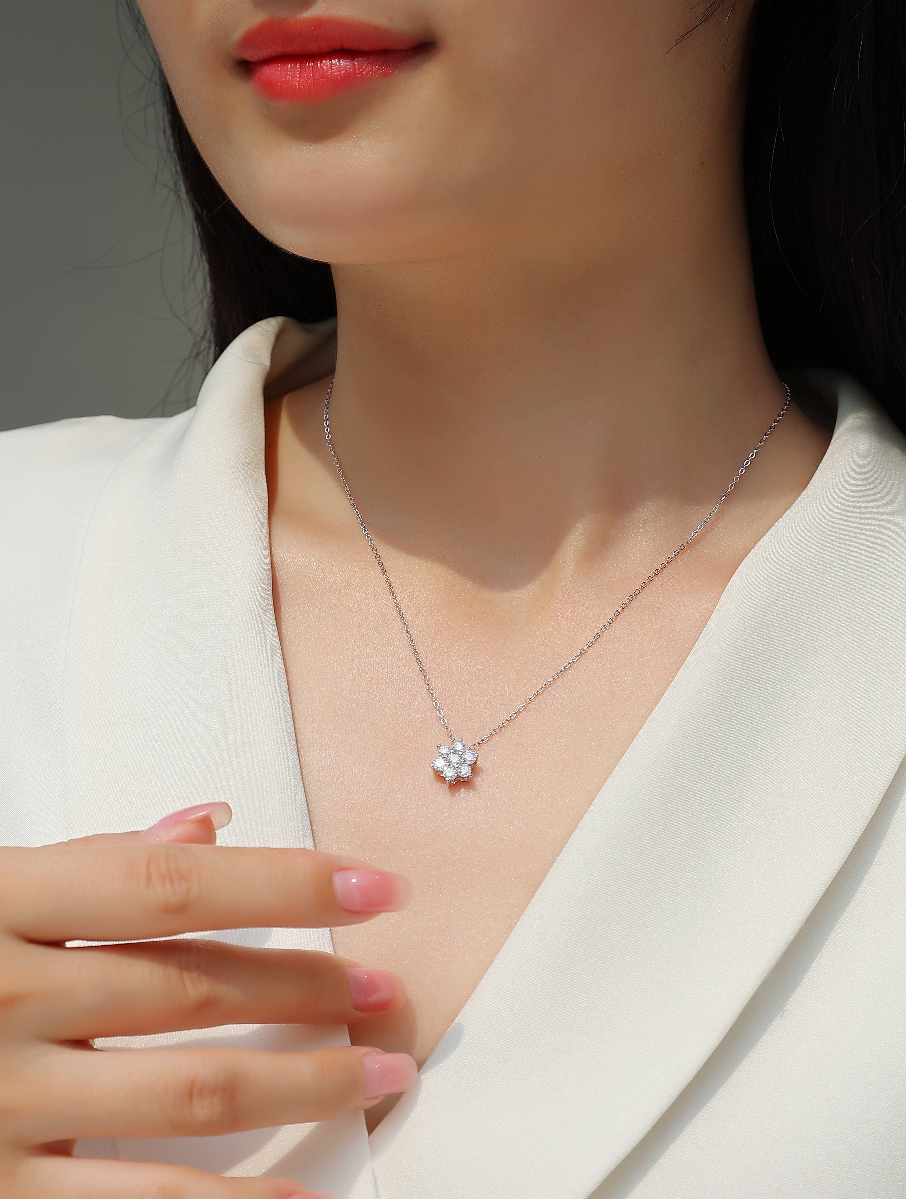 Snowflake Diamond Pendant Necklace - Moissanite Sterling Silver