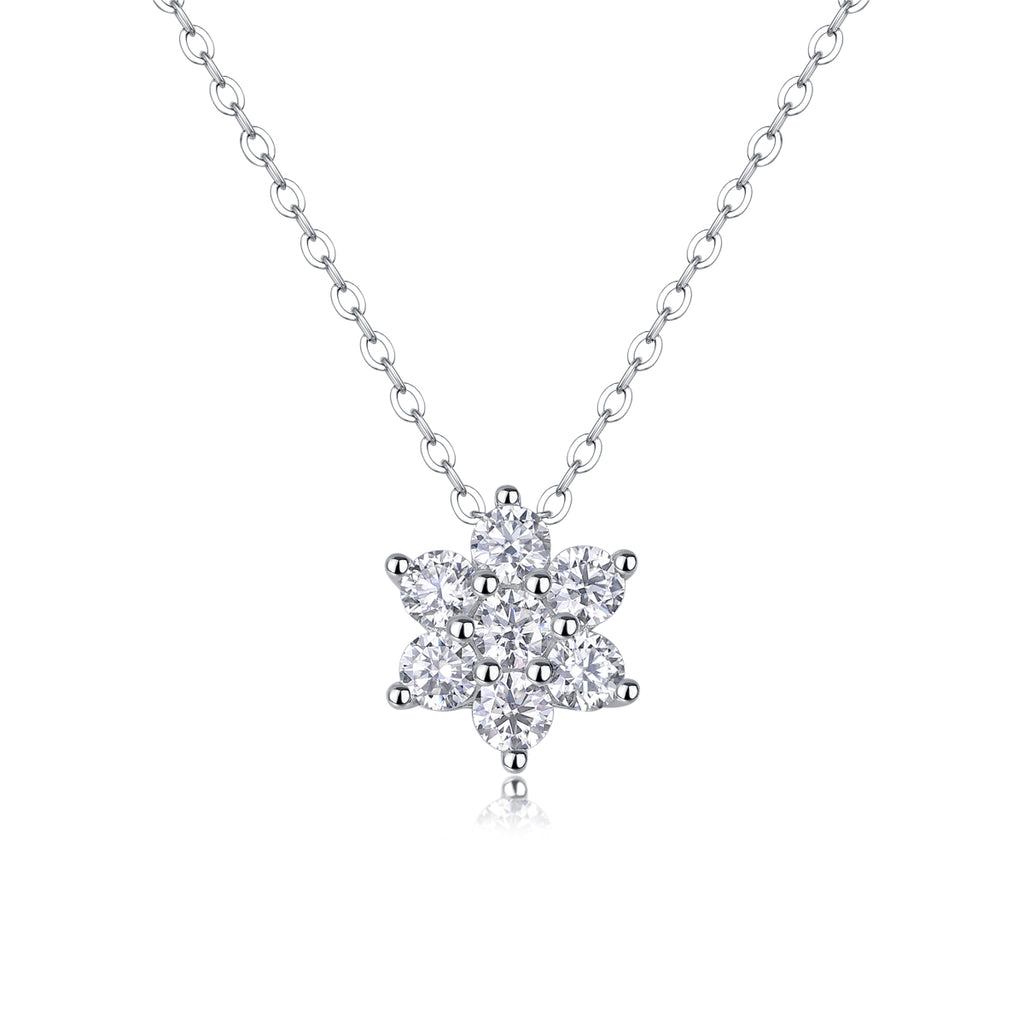 Snowflake Moissanite Diamond Look Pendant Necklace - 925 Sterling Silver