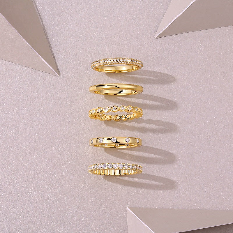 5 Rings -  Jewelry Piece Set With Moissanite S925 Sterling Silver And Gold-plated