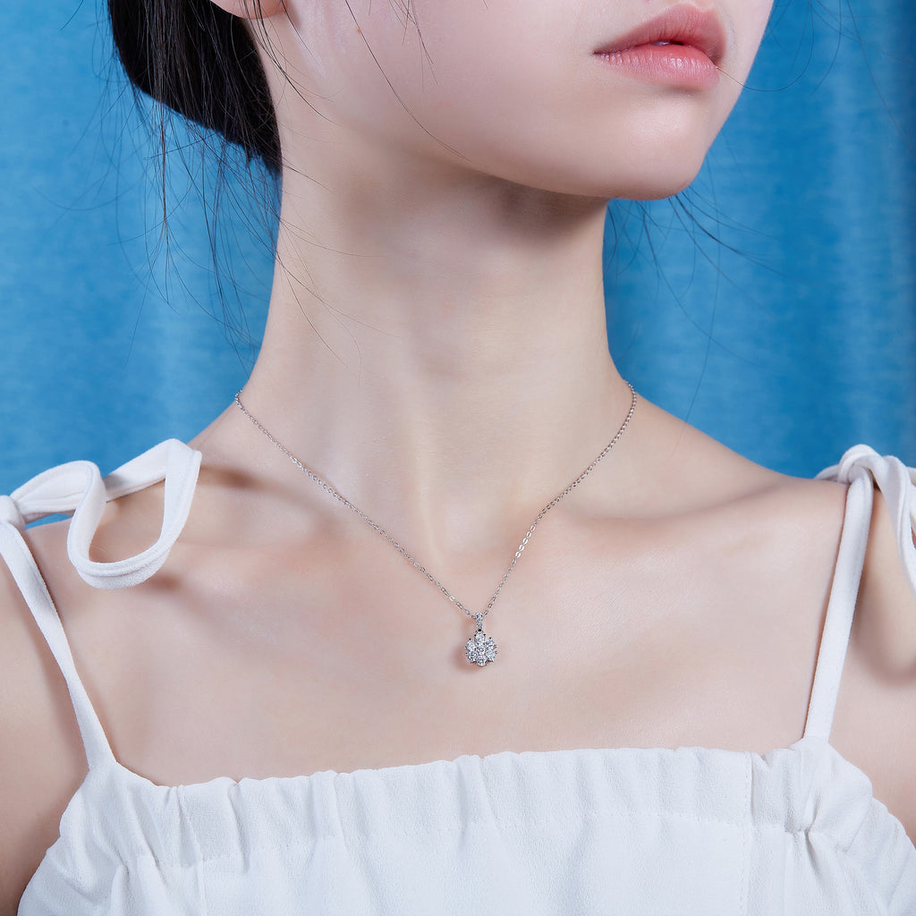 Snowflake Diamond Pendant Necklace - Sterling Silver