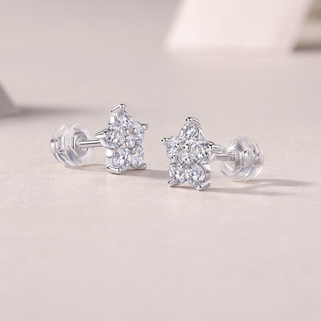 Paris Flower Moissanite Dimond Look Stud Earrings - S925 Sterling Silver