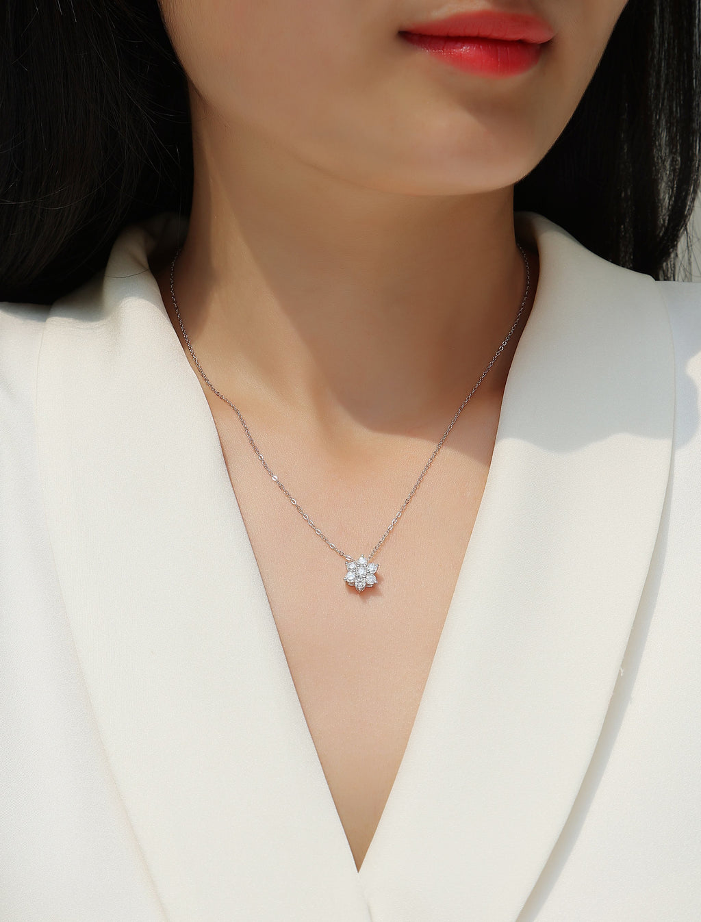 Snowflake Moissanite Diamond Look Pendant Necklace - 925 Sterling Silver