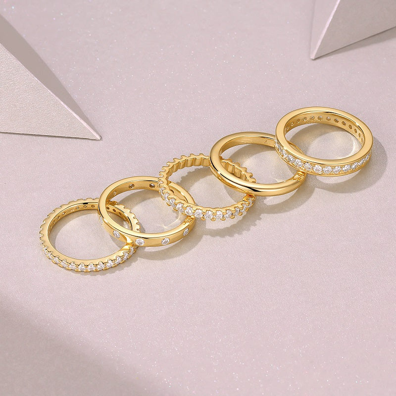 5 Rings -  Jewelry Piece Set With Moissanite S925 Sterling Silver And Gold-plated