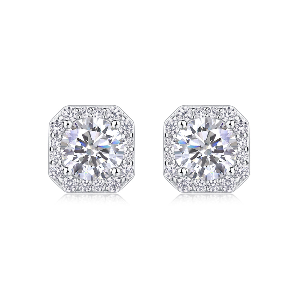Heart Rose Luxury Diamond Stud Earrings - Moissanite Silver