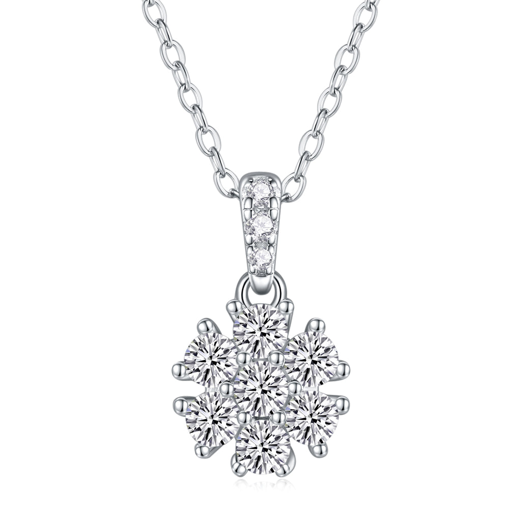 Snowflake Diamond Pendant Necklace - Sterling Silver