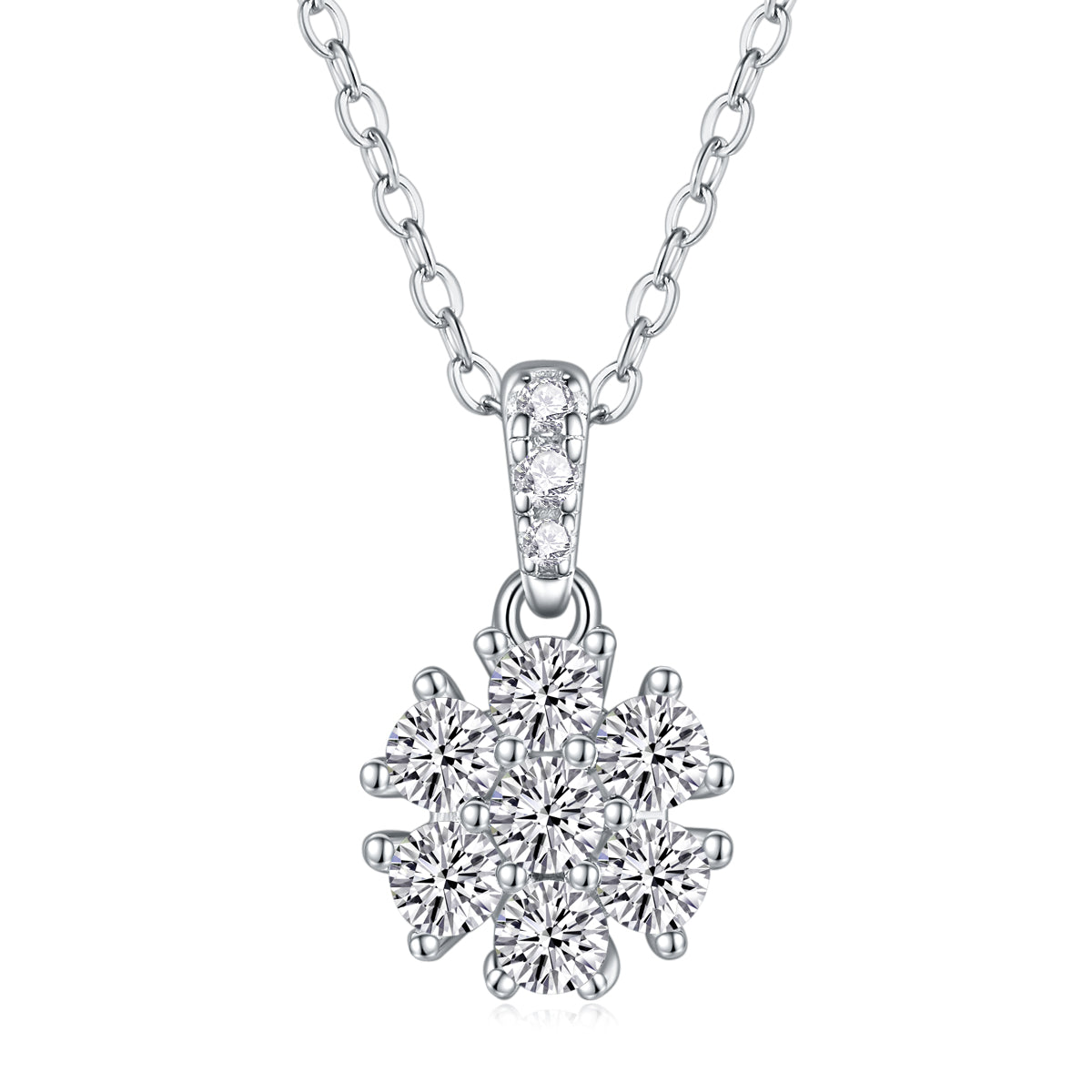 Snowflake Diamond Pendant Necklace - Sterling Silver