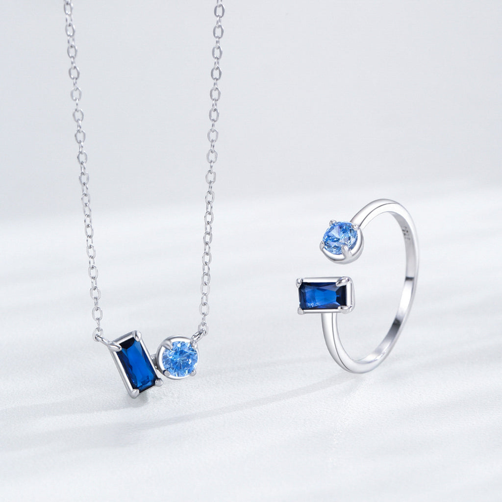 Blue Crystal Jewelry Set - Ring, Necklace & Earrings S925 Silver
